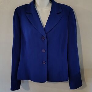 Le Suit Royal Blue Blazer Jacket Women Size 12 Single Breasted Career office